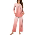thumbnail image 1 of Spring and Summer Fashion 2 Picec of Sets for Womens Plus Size Casual Loose Printed Round Neck Button Up Long Sleeved Pants Pajama Set, 1 of 7