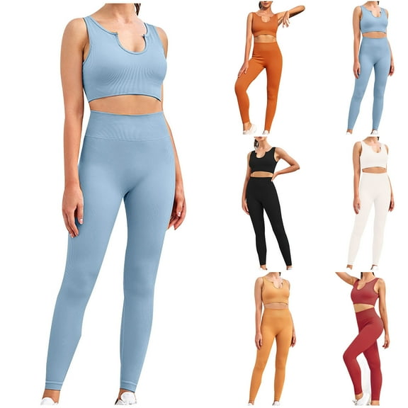 Spring and Summer Fashion 2 Picec of Sets for Womens Plus Size Casual Solid Color Sleeveless Blouse Pants Sports Set Yoga Suit U-neck Bra Sexy Seamless Knitting Fitness Clothing