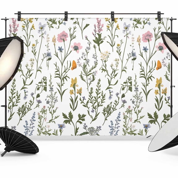 Spring Summer Floral Backdrop for Photoshoot,Photography Photo Studio Background Wall Backdrop,Farmhouse Botanical Butterflies Back Drop Banner Panel for Portraits Wedding Party Live Streaming 7x5Ft