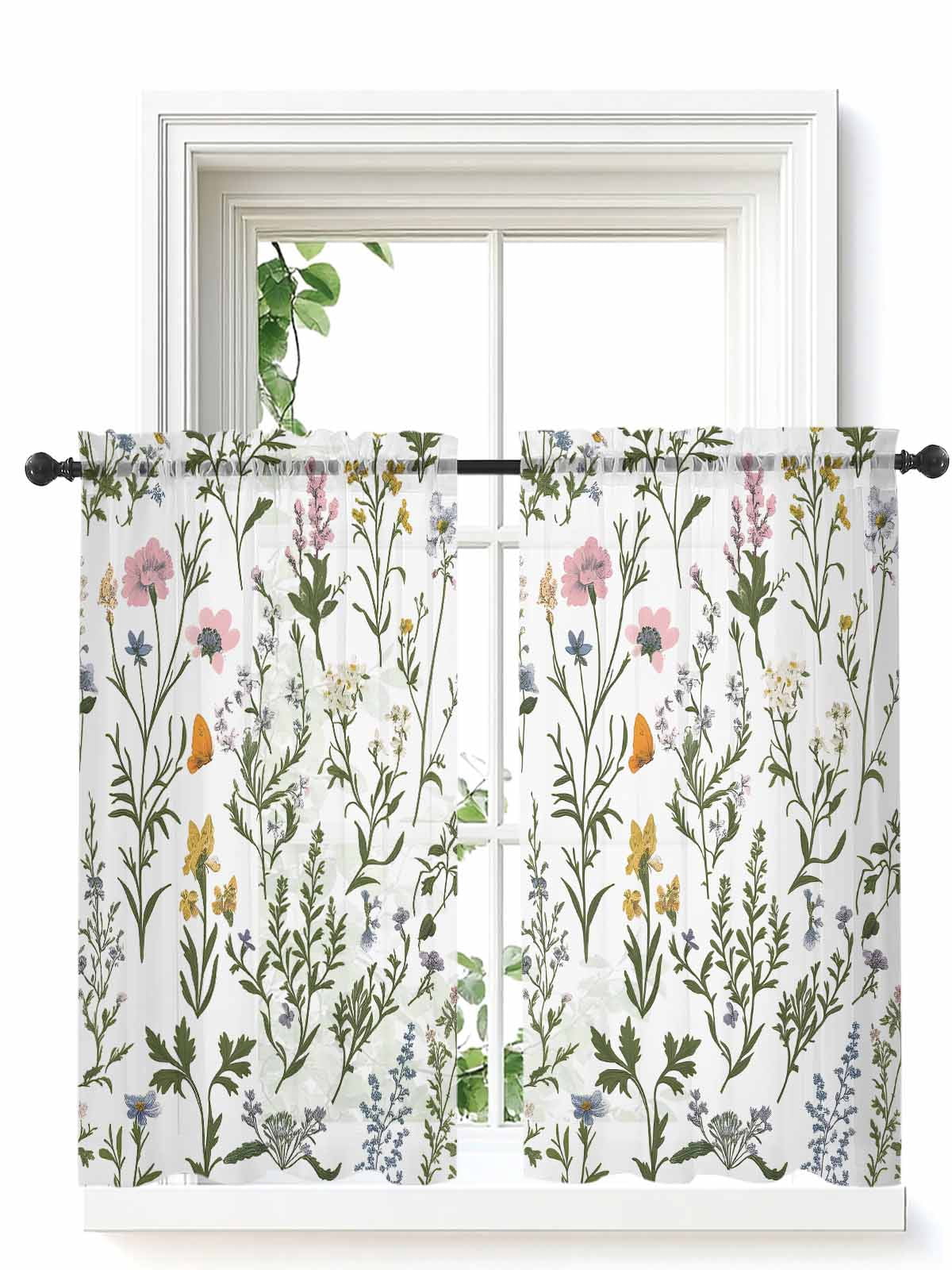 Spring Summer Floral Curtains 45 Inch Length, Sheer Curtains for ...