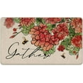 thumbnail image 1 of Spring Summer Floral Flower Decorative Front Door Mat, Red Geranium Doormat Indoor Outdoor Non-Slip Floor Entryway Rug, Gather Bee Seasonal Home Kitchen Decoration 17x30 Inch, 1 of 6