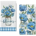 thumbnail image 1 of Spring Summer Floral Flower Kitchen Dish Towels Set of 2, Bloom Blue Poppy Mason Jar Hand Towels Drying Baking Cooking Cloth, Plaid Check Farmhouse Seasonal Home Kitchen Decor 18x26 Inch, 1 of 6