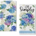 thumbnail image 1 of Spring Summer Floral Flower Kitchen Dish Towels Set of 2, Hydrangea Live Simply Hand Towels Drying Baking Cooking Cloth, Blue Plaid Check Farmhouse Seasonal Home Kitchen Decor 18x26 Inch, 1 of 6