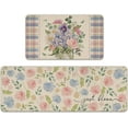 thumbnail image 1 of Spring Summer Floral Flower Kitchen Rugs Set of 2, Just Bloom Gather Blue Pink Peony Rose Mason Jar Kitchen Mats Decor, Plaid Farmhouse Floor Door Mat Home Decorations -17x29 and 17x47 Inch, 1 of 6
