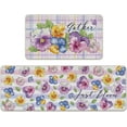 thumbnail image 1 of Spring Summer Floral Flower Kitchen Rugs Set of 2, Just Bloom Gather Pansy Leaves Purple Plaid Check Stripes Kitchen Mats Decor, Farmhouse Floor Door Mat Home Decorations -17x29 and 17x47 Inch, 1 of 6