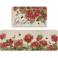 thumbnail image 1 of Spring Summer Floral Flower Kitchen Rugs Set of 2, Red Geranium Bee Gather Kitchen Mats Decor, Seasonal Floor Door Mat Home Decorations -17x29 and 17x47 Inch, 1 of 6