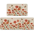 thumbnail image 1 of Spring Summer Floral Flower Kitchen Rugs Set of 2, Red Poppy Butterfly Kitchen Mats Decor, Seasonal Floor Door Mat Home Decorations -17x29 and 17x47 Inch, 1 of 6