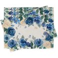 thumbnail image 1 of Spring Summer Floral Flower Placemats Set of 4, Blue White Rose Butterfly Dining Place Mats Table Decor, Seasonal Home Kitchen Decoration 12 x 18 Inch, 1 of 6