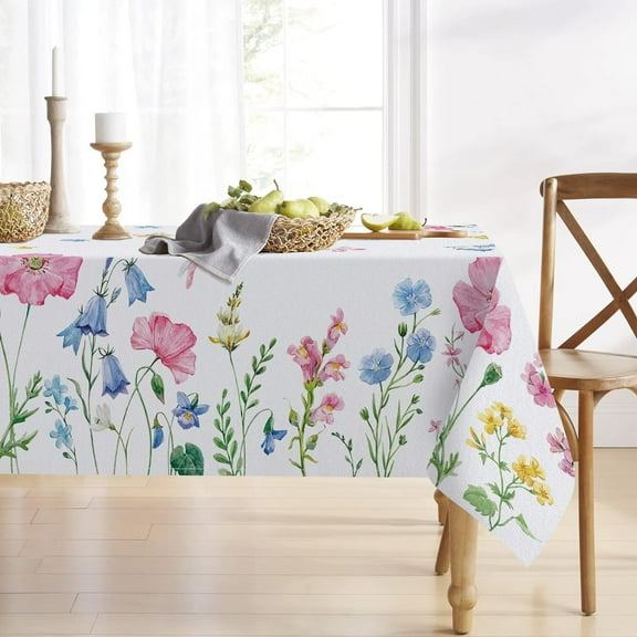 Spring Summer Floral Flowers Rectangle Tablecloth 60 x 102 Inch, Poppy Bellflower Bloom Decorative Table Cloth Wildflower Dining Table Cover, Butterfly Seasonal Dinner Picnic Decoration