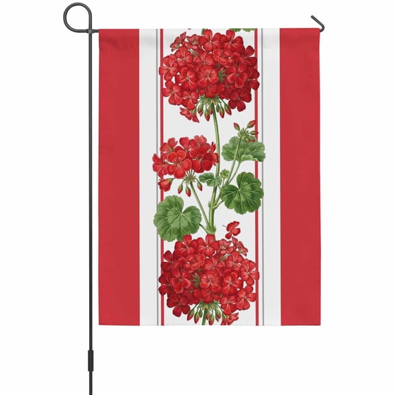 Spring Summer Floral Garden Flags For Outdoor, Red Flowers Green Leaf Rustic Farmhouse Small Double Side Yard Flags Weather Proof Garden Decor for Lawn Outside Holiday 12 x 18 Inches