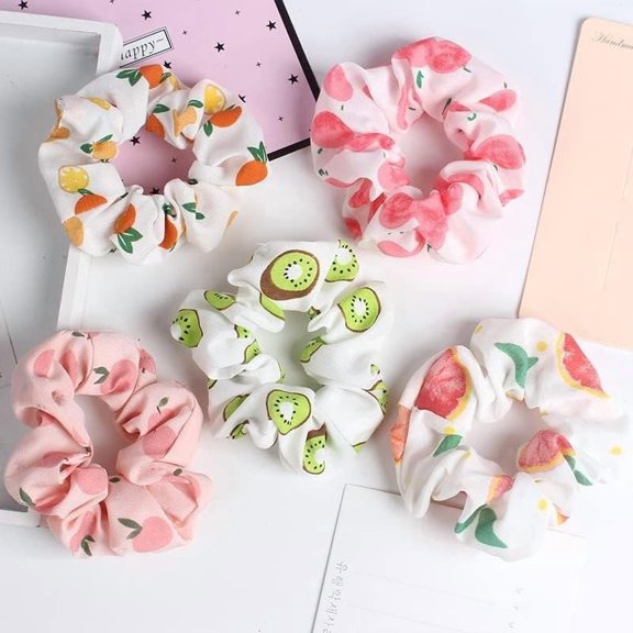 Spring Summer Floral Hair Scrunchies for Women with Soft and Silky Hair - 5 Pack; Cute Boho and stylish hair ties that make a Style Statement - by (Floral)
