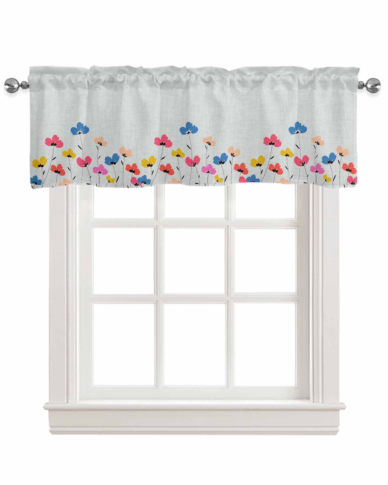 Spring Summer Floral Linen Curtain Valance for Bedroom/Bathroom/Kitchen/Office/Living/Dining Room Window,Farmhouse Flower Herb Rod Pocket Topper Decorative Cafe Drapes Panel 54"x18"