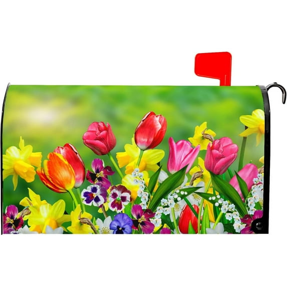 Spring Summer Floral Mailbox Covers Daffodils Tulips Flower Mailbox Covers Magnetic Spring Mailbox Cover Standard Size 25.5 x 21 Inch Waterproof Post Box Cover Wraps Garden Yard Home Decor for Outdoor