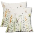 thumbnail image 1 of Spring Summer Floral Pillow Covers 16X16 Inch Yellow Flowers Green Leaves Butterfly Decorative Pillow Cases Set of 2 Cotton Linen Throw Pillows Farmhouse Home Decor For Sofa Couch Cushion Outdoor, 1 of 6