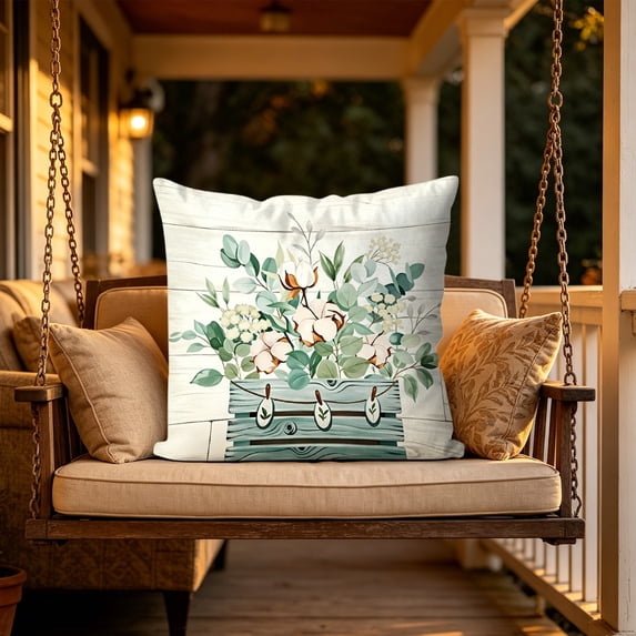 Spring Summer Floral Pillow Covers,17.7x17.7" Fresh Floral Digital Print Throw Pillow Cases, Farmhouse Decorative Cushion Covers for Outdoor Garden Patio Sofa Couch Living Room