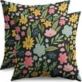 thumbnail image 1 of Spring Summer Floral Pillow Covers 18x18 Set of 2 Cute Yellow Pink Blue Wild Flower Botanical Print Black Decorative Throw Pillow Cases Outdoor Seasonal Farmhouse Decor for Sofa Couch Bed, 1 of 6
