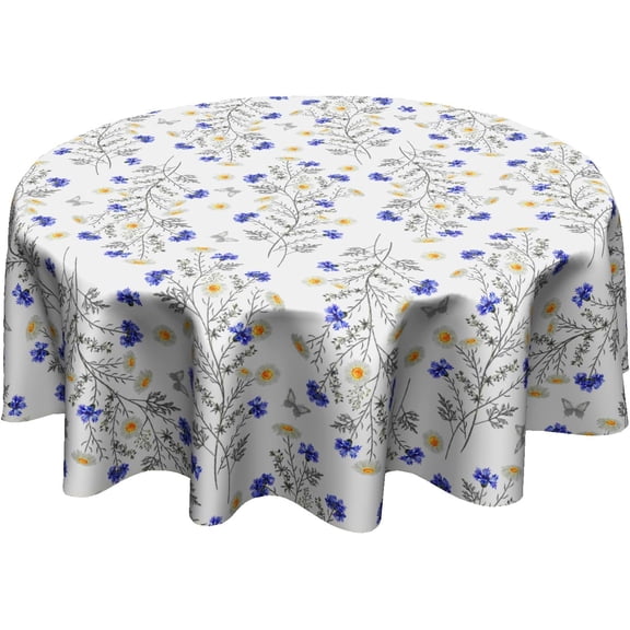 Spring Summer Floral Round Tablecloth 60 Inch Flower Table Clothes Multicolor Rustic Reusable Circle Table Cover for Picnic Party Dining Room Home Indoor Outdoor Decor