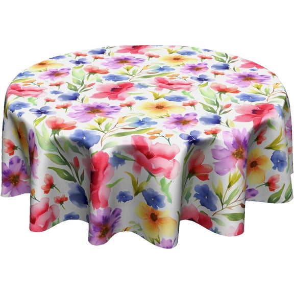 Spring Summer Floral Round Tablecloth 60 Inch Flower Table Clothes Multicolor Rustic Reusable Circle Table Cover for Picnic Party Dining Room Home Indoor Outdoor Decor