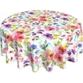 thumbnail image 1 of Spring Summer Floral Round Tablecloth 60 Inch Flower Table Clothes Multicolor Rustic Reusable Circle Table Cover for Picnic Party Dining Room Home Indoor Outdoor Decor, 1 of 6