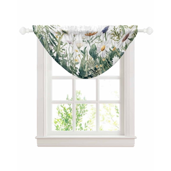 Spring Summer Floral Sheer Waterfall Valance Curtains for Window, Farmhouse Botanical Flowers Rod Pocket Sheer Topper Swag Curtains for Living Room, Kitchen 38.5"W x 47.2"L, 1 Panel
