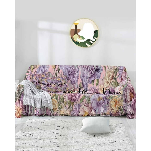 Spring Summer Floral Sofa Covers for 3 Cushion Couch,Washable Sectional & L Shape Couch Covers for Dog/Cat/Kid,Watercolor Botanical Blossom Non Slip Sofa Slipcover Tassel Futon Cover 71''x150''