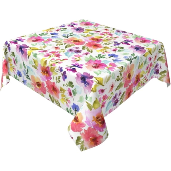 Spring Summer Floral Square Tablecloth 54x54 Inch Watercolor Flower Table Clothes Rustic Multicolor Tablecloths Reusable Table Cover for Picnic Party Dining Room Home Indoor Outdoor Decor