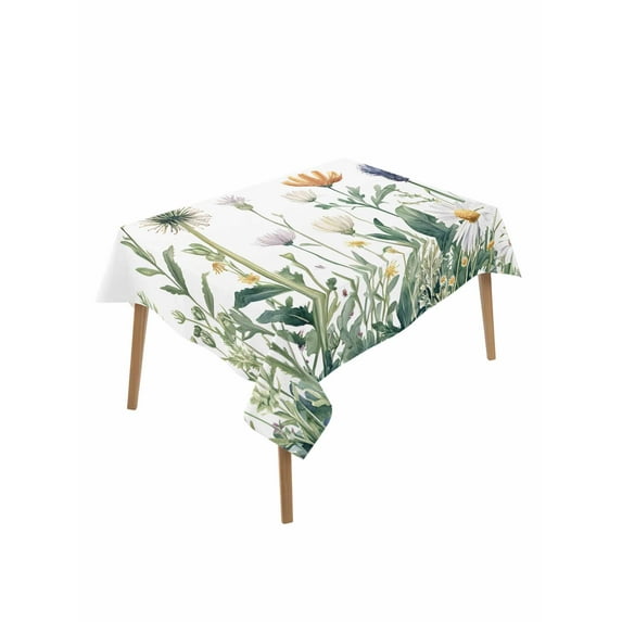 Spring Summer Floral Table Cloth, Farmhouse Botanical Flowers Waterproof Tablecloth for Rectangle Tables, Reusable Washable Fabric Table Cover for Restaurant Kitchen Dining Tables 52"x70"