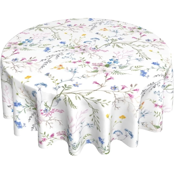 Spring Summer Floral Table Cloth Flower Round Tablecloth 60 Inch Wildflower Spring Tablecloth for Holiday Parties Dining Table Living Room Kitchen Decor