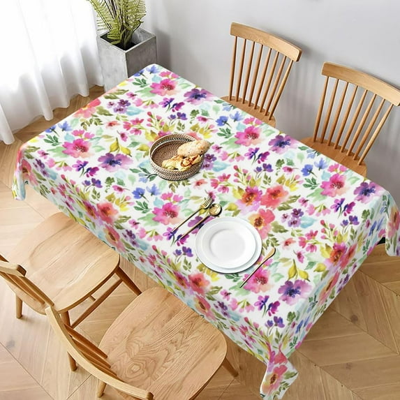 Spring Summer Floral Table Cloth - Watercolor Flower Table Clothes Rustic Multicolor Tablecloths 60x84 Blossom Table Cover for Picnic Party Dining Room Home Indoor Outdoor