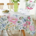 thumbnail image 1 of Spring Summer Floral Tablecloth Rectangle 60 x 120 Inch Blooming Wildflower Butterfly Watercolor Table Cloth, Wrinkle Free Washable Fabric Table Cover for Dining, Party, Indoor, Outdoor, Pink, 1 of 5
