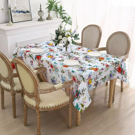 Spring Summer Floral Tablecloth Rectangle 60x84 Inch, Outdoor Tablecloth Vintage Birds Flower Table Cloth Decor for Dinner Party Picnic