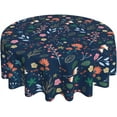thumbnail image 1 of Spring Summer Floral Tablecloth Round 60 Inch Farmhouse Navy Blue Background Wildflower Round Tablecloth Polyester Washable Table Cover Table Cloth for Kitchen Dining Room Picnic Patio Party, 1 of 6