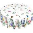 thumbnail image 1 of Spring Summer Floral Tablecloth Round 60 Inch Watercolor Butterfly Flower Table Cloth Washable Farmhouse Table Covers Kitchen Holiday Picnic Party Dinner Room Picnic Outdoor Decor, White-02, 1 of 6