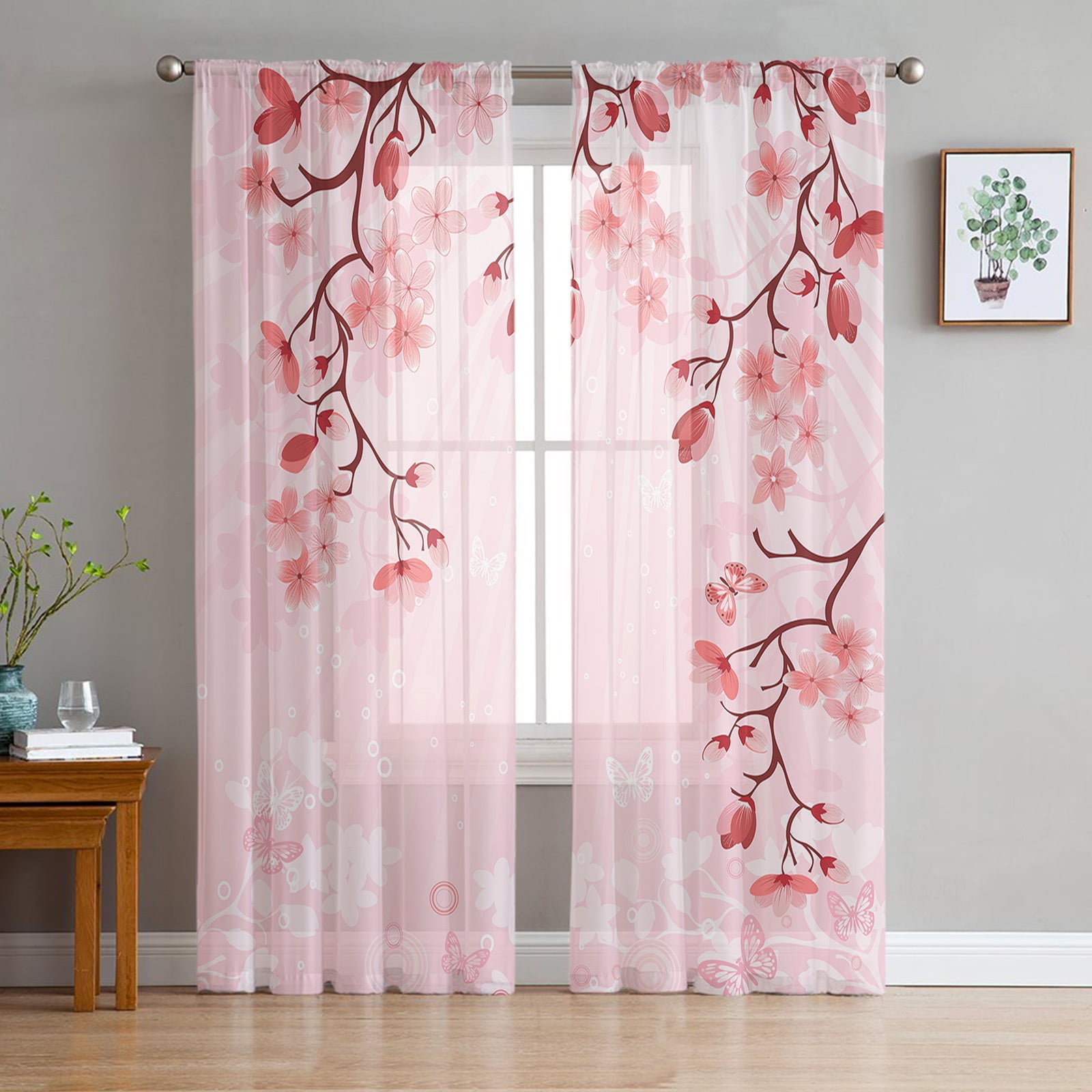 Spring Summer Flower Butterfly Sheer Curtains for Living Room Printed ...