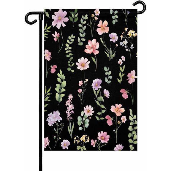 Spring Summer Flower Garden Flag 12x18 Inch Eucalyptus Leaves Countryside Black Double Sided Yard Flags for Outdoor Decoration Welcome Flag Outside Holiday Home Garden Porch lawn Patio Sign