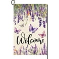 thumbnail image 1 of Spring Summer Flower Garden Flag Lavender Butterfly Floral Welcome Small Yard Flag Burlap Double Sided Vertical Seasonal Farmhouse Outdoor Decoration 12x18 Inch, 1 of 5