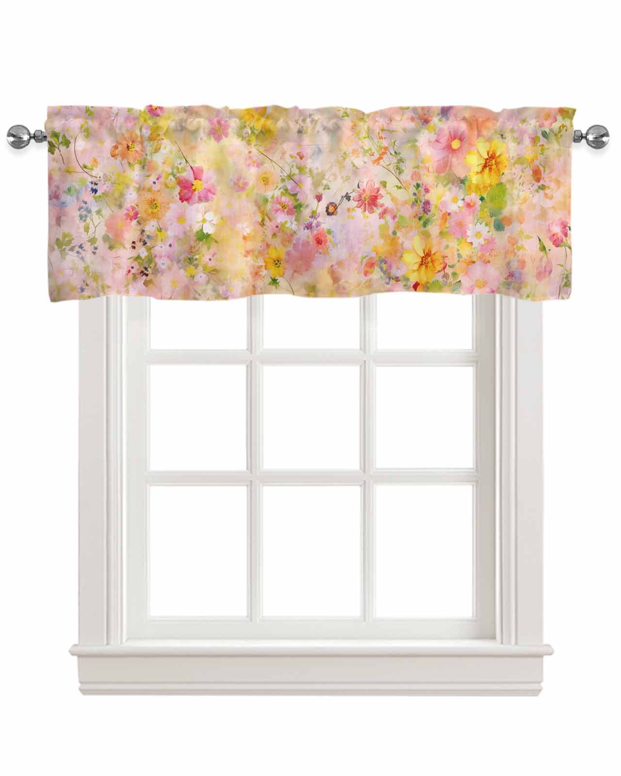 Spring Summer Flower Linen Curtain Valance for Bedroom/Bathroom/Kitchen ...