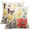 thumbnail image 1 of Spring Summer Flower Outdoor Decorative Pillow Covers 18x18 Inch Set of 2 Floral Butterfly Throw Pillows Spring Farmhouse Pillowcases Cotton Linen Cushion Covers for Couch Bed Sofa Chair Home Decor, 1 of 6