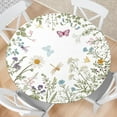 thumbnail image 1 of Spring Summer Flower Round Fitted Tablecloth with Elastic Edge Wipeable Table Cloth Waterproof Reusable Outdoor Table Cover for Kitchen Picnic Patry Indoor Fits 36-40" Diameter Round Tables, 1 of 4