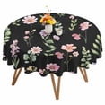 thumbnail image 1 of Spring Summer Flower Round Tablecloth 54 inches Eucalyptus Leaves Countryside Black Waterproof Oil-Proof Table Cloth Round Table Cover for Holiday Party Picnic Dinner Decor Indoor and Outdoor Use, 1 of 9
