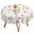 thumbnail image 1 of Spring Summer Flower Round Tablecloth 60 inches Eucalyptus Leaves Countryside Linen Waterproof Oil-Proof Table Cloth Round Table Cover for Holiday Party Picnic Dinner Decor Indoor and Outdoor Use, 1 of 9