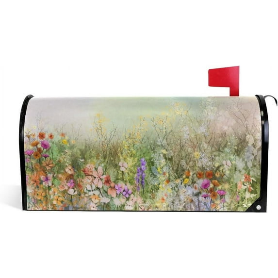 Spring Summer Flowers Magnetic Mailbox Cover Standard Size for Garden Yard Outdoor Decorations-18 x 20.8"