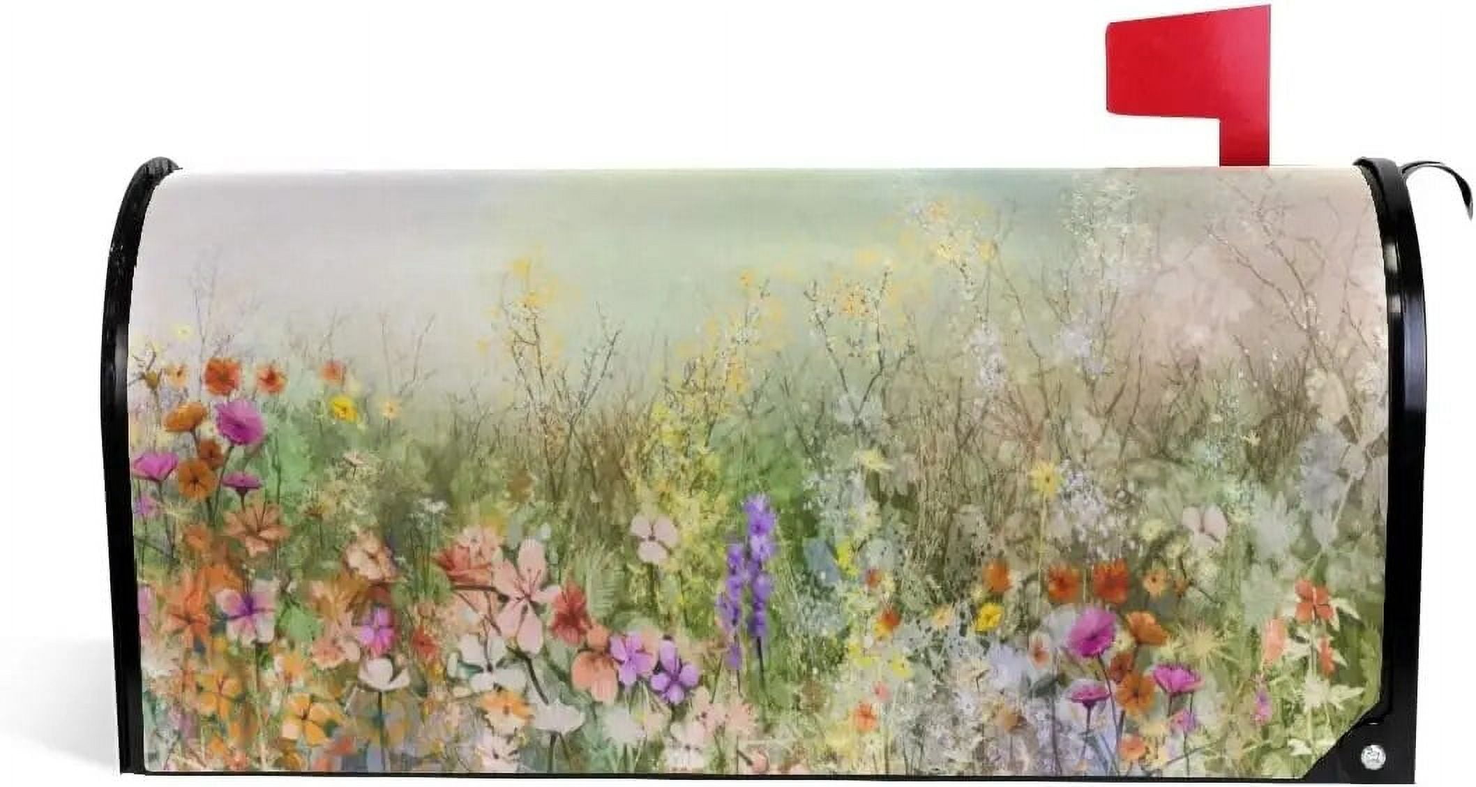Spring Summer Flowers Magnetic Mailbox Cover Standard Size for Garden