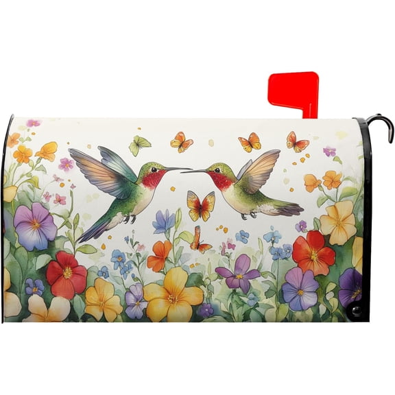 Spring Summer Flowers Magnetic Mailbox Covers Standard Size 18x21 Inch Cute Hummingbirds Decorative Mailbox Cover Spring Holiday Post Letter Box Cover Wrap for House Garden Yard Outdoor Decoration