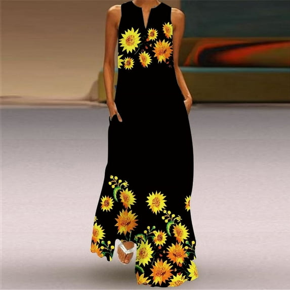 Spring Summer Flowers Print Long Dress Women Beach Holiday Casual Fashion Elegant Dresses Party Sleeveless V Neck Maxi Dresses