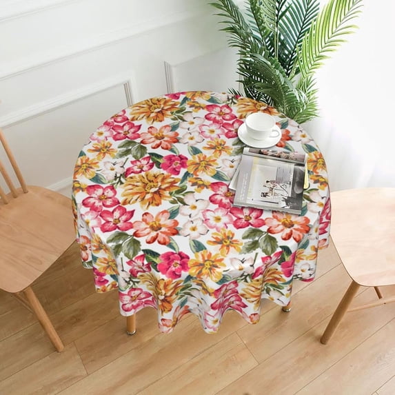 Spring Summer Flowers Round Tablecloth 60 Inch, Waterproof Stain Resistance Round Table Cloth Decorative Tablecloth Picnic Party Indoor Outdoor