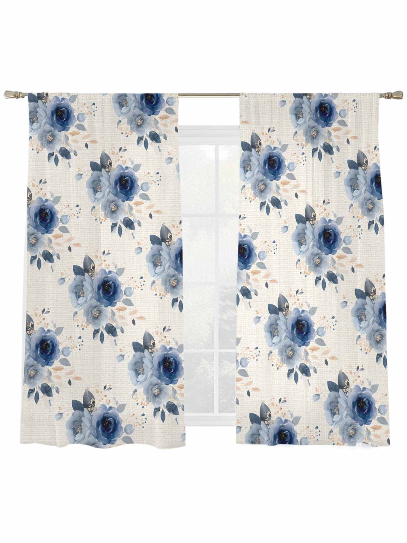 Spring Summer Flowers Sheer Curtains 2 Panels Set Watercolor Blue ...