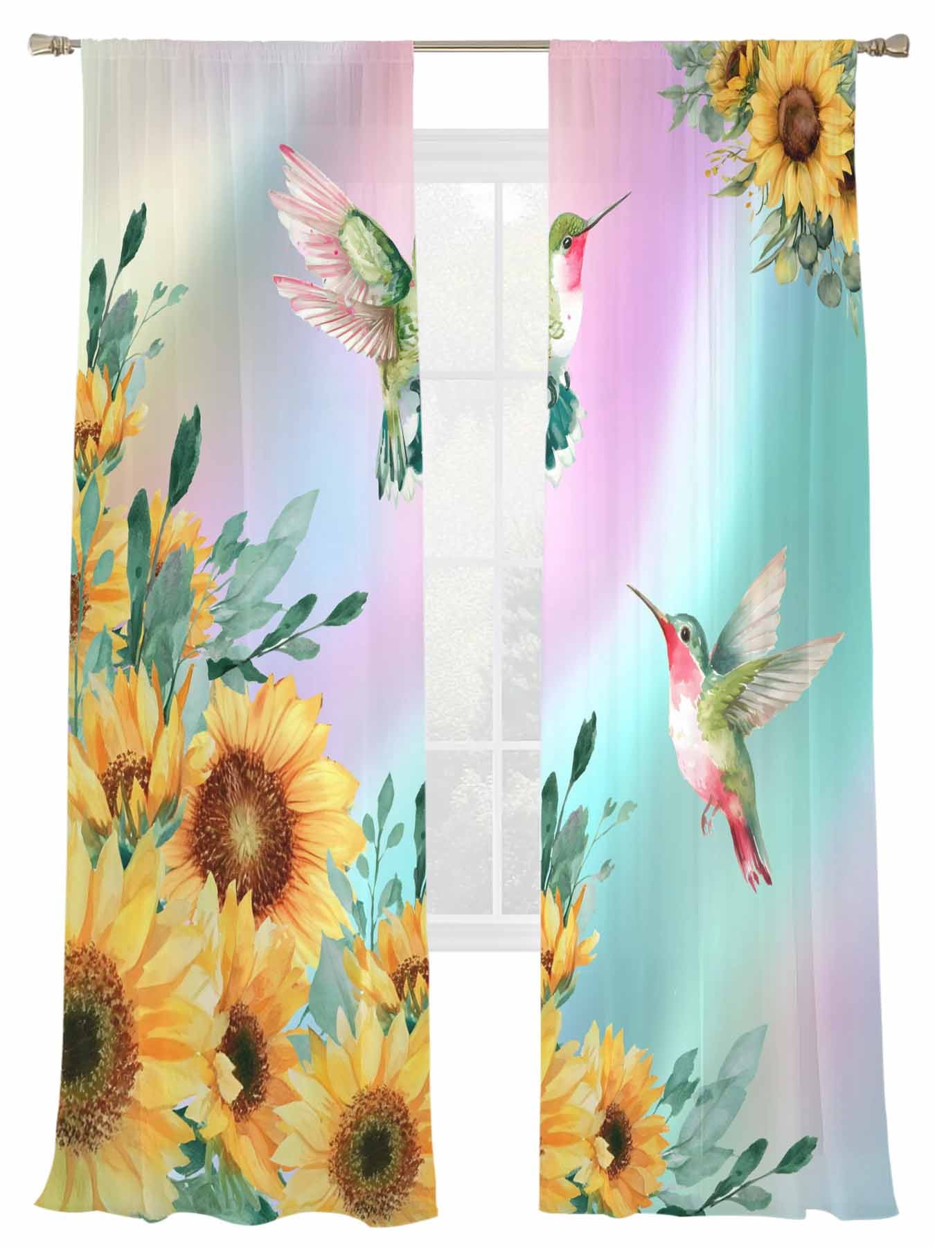 Spring Summer Flowers Sheer Curtains 2 Panels Set Yellow Sunflowers ...