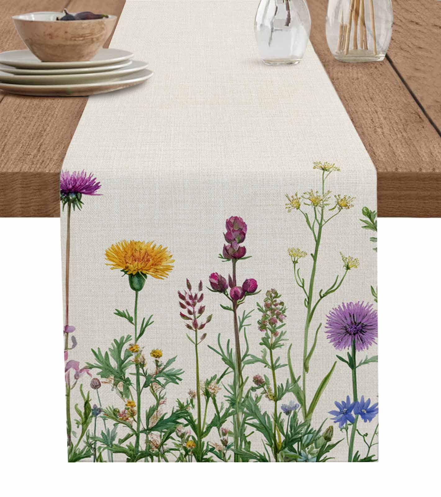 Spring Summer Flowers Table Runner Farmhouse Floral Botanical Rustic ...