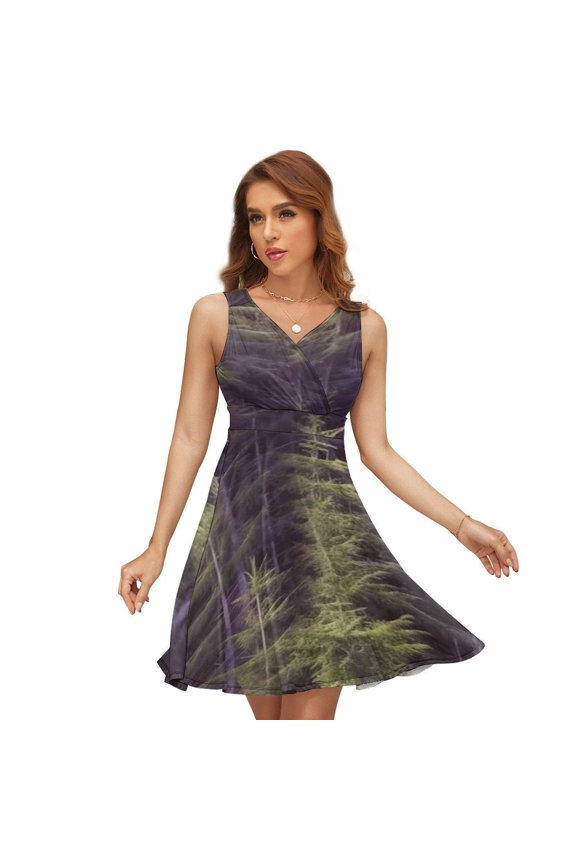 Spring Summer Forest Dress Summer Street Style Dresses Female Sleeveless Printed Sundress